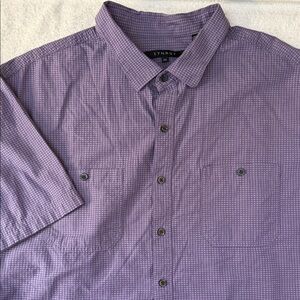 Synrgy Purple Gingham Check Short Sleeve Button Down Shirt Spring Pastel DXL